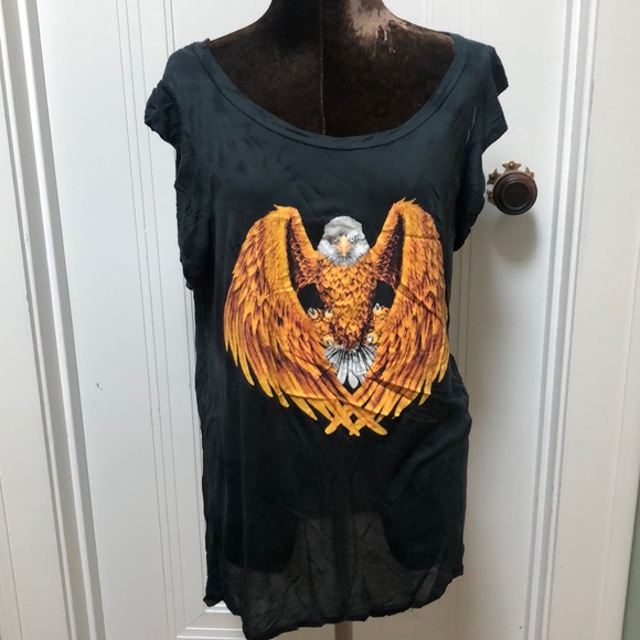 Torn by Ronny Kobo Black Ruffle Sleeve T Shirt L - Picture 1 of 10